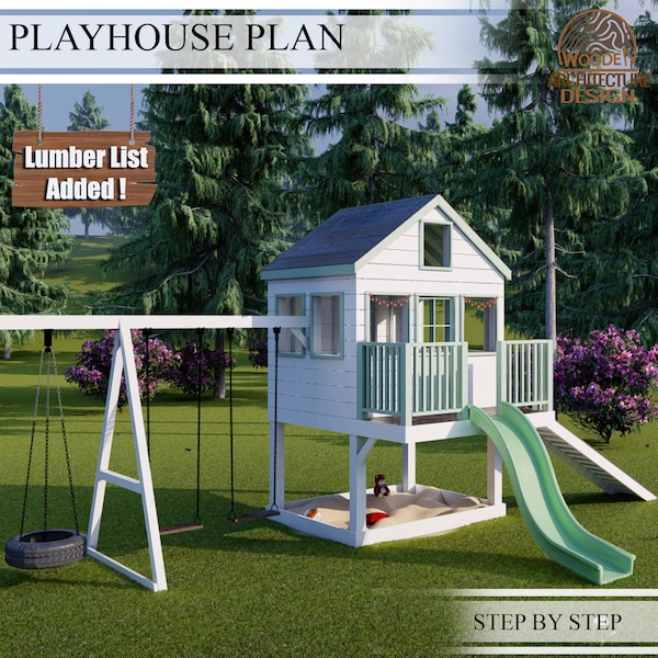 Playhouse Plans for Kids,  Wooden Garden house Plan Step by Step, Do it Yourself with the  Digital Downloading Files