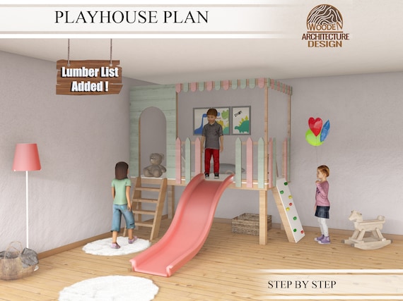 Indoor Playhouse Plans for Kids Wooden Playhouse With Reading Corner Step by Step Plan DIY With Digital Download Etsy UK