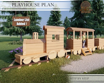 Planos para construir una casa de juegos con tren para niños: Casa de  juegos de madera DIY (Descarga digital)