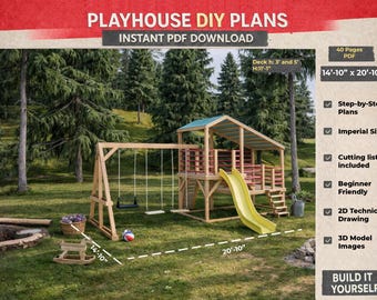 Playhouse Build Plans for Kids: With Swing and Slide (Digital Download)