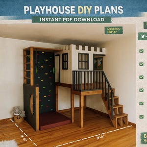 Indoor Wooden Castle Playhouse Plan: DIY Loft with Climbing Wall (PDF Instructions)