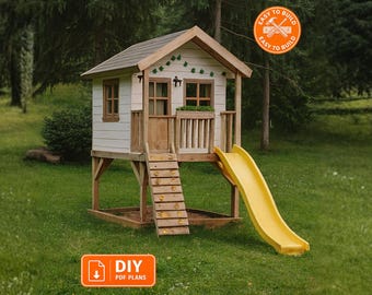 Playhouse Build Plans with Climbing Wall & Slide (Digital Download)