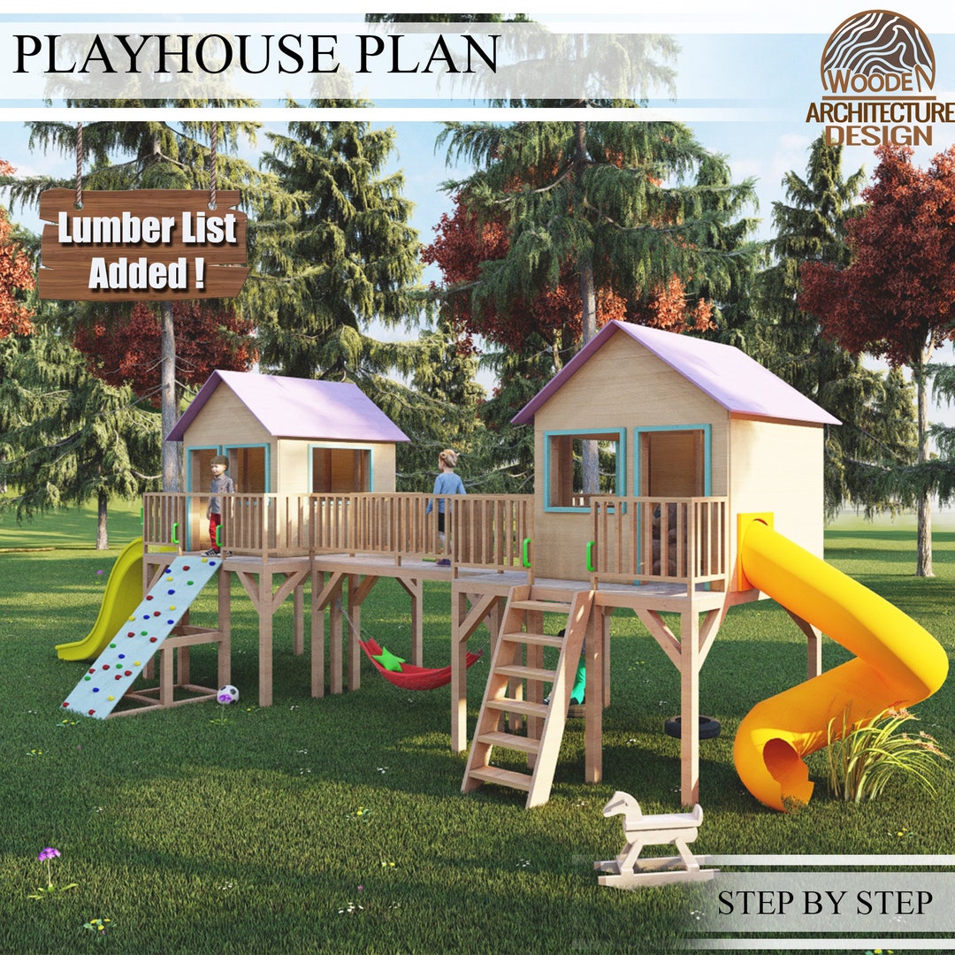 Playhouse Plans for Kids, Two Tower Playhouse With Bridge, Step by Step