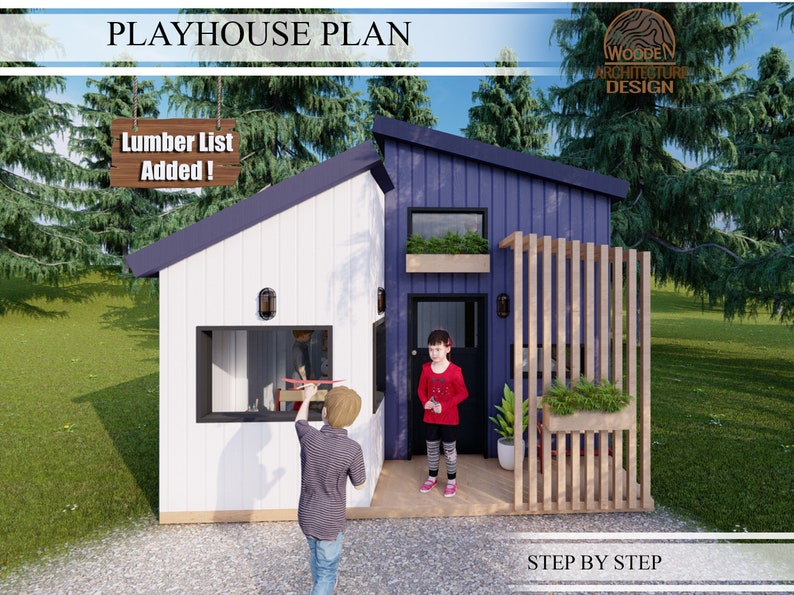 Vintage Playhouse Build Plans for Kids, Modern Cottage Playhouse Plan , Do It Yourself with Digital downloads image 3