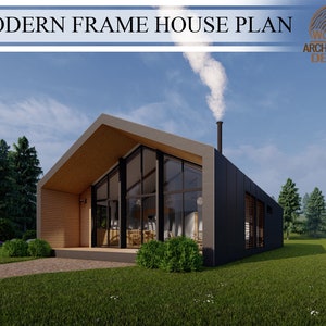 3 Bedroom 2 Bathroom Modern Frame House Plan, 995 sq.ft (44'-10"x 25'-10") / 92 sq.mt (13.7m x 7.9m), Digital Downloading Files