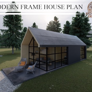 Modern Frame Cabin House Plans, 1 Bedroom 1 Bathroom house plan, 490 sq.ft (11&#39;-6&#39; x 42&#39;-7&#39;&#39;), 45.5 sq.mt ( 3.5m x 11m)