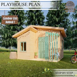 Playhouse Build  Plans for Garden, Modern Wooden Playhouse Plan, Do It Yourself with the  Digital Downloading Files