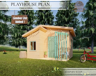 Playhouse Build  Plans for Garden, Modern Wooden Playhouse Plan, Do It Yourself with the  Digital Downloading Files