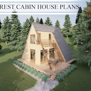 A Frame cabin House, 2 Bedroom 1 Bedroom Modern Forest Cabin House Plans, 1.345sq.ft (29'-10'' x 31'-5''), 125 sq. mt (9.1m x 10m)