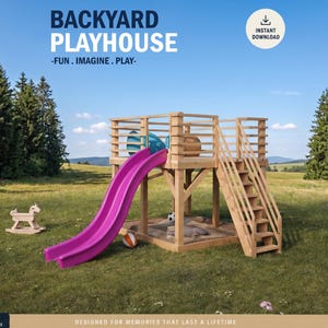 Progetti per casetta da gioco per bambini con scivolo / Set da gioco per bambini in giardino / Download PDF immediato