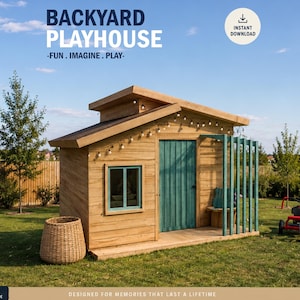 Vintage Wooden Playhouse plan for kids | DIY Cabin house PDF | Backyard Playhouse | Instant download