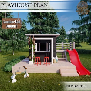 Playhouse Build Plans for Kids, Modern Playhouse Plan with slide and deck, Do It Yourself with Digital downloads