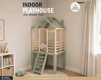 Indoor Wooden Playhouse Plan for kids | Montessori Reading corner | DIY Loft Design for Kids | Step-by-Step PDF Building Instructions