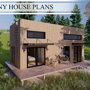 3 Bed 1 BathTiny House Plan, 487.605 sq.ft (31&#39;-1&quot;x 13&#39;-1&quot;) House, 45.3 sq.mt (9.5m x 4.0m) House  Architectural technical drawing