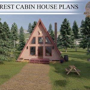 Una casa in legno, 2 camere da letto e 1 bagno. Piani di una moderna baita nella foresta, 990 piedi quadrati (25'-10'' x 27'-10''), 92 mq (8 m x 8,5 m)