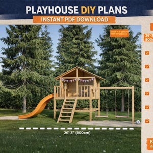DIY Playhouse Plans with Slide and Swings | Kids Backyard Playground Plans| Instant PDF Download