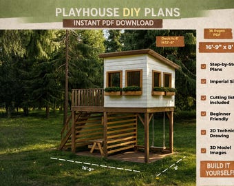 Playhouse Plans for Kids: Wooden Garden House with Pergola (Digital Download)