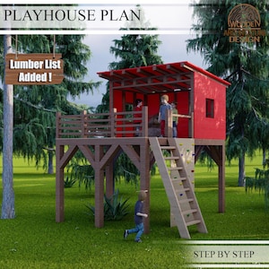 Playhouse Plans for Kids, Big Wooden Treehouse Plan, Do It Yourself with Digital downloads
