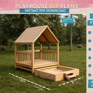 Planos de casitas de juegos y areneros para exteriores (hazlo tú mismo), guía de carpintería en PDF para estructuras de juegos infantiles en el patio trasero.