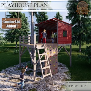 Playhouse Plans for Kids, Big Wooden Treehouse Plan, Do It Yourself with Digital downloads