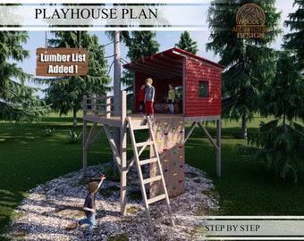 Playhouse Plans for Kids, Big Wooden Treehouse Plan, Do It Yourself with Digital downloads