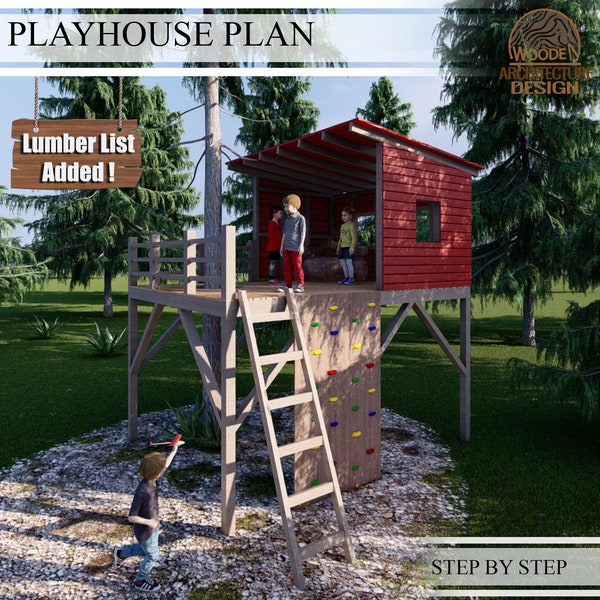 Playhouse Plans for Kids, Big Wooden Treehouse Plan, Do It Yourself with Digital downloads