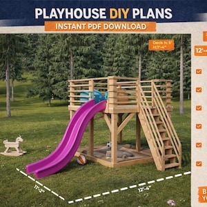 Planos de casa de juegos DIY con tobogán / Juego de juegos para niños en el patio trasero / Descarga instantánea en PDF