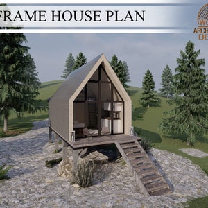 Modern A Frame Cabin House Plans ,2 Bedroom 1 Bathroom house, 340 sq.ft (11'6'' x29'-6''), 32 sq.mt (3.5 m x 9m)