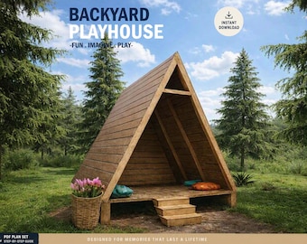 Playhouse Plans for Kids, Wooden Frame House Plan, Do It Yourself with Digital downloads