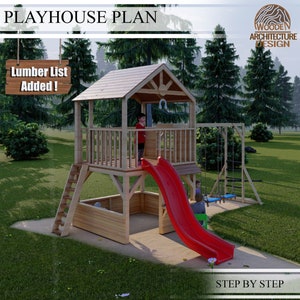 Playhouse Build Plans for Kids, Playhouse with monkey bar, slide, swing and lemonade stand, Do It Yourself with Digital downloads