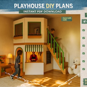 屋内木製プレイハウス設計図：DIYロフトデザイン（PDF建築説明書）