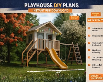 DIY Elevated Playhouse Plans with Slide and Deck | Kids Backyard Treehouse PDF