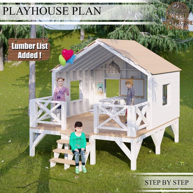 Playhouse Build Plans for Kids Playhouse Plan With Open Deck Etsy