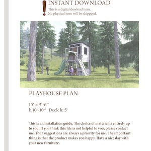 Playhouse Build Plans for Kids, 2-storey Playhouse with climbing wall, slide and swing , Do It Yourself with Digital downloads image 7
