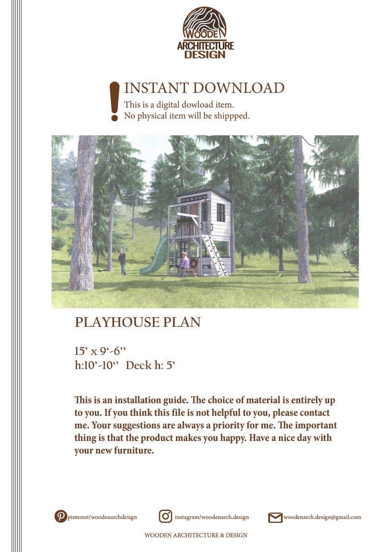 Playhouse Build Plans for Kids, 2-storey Playhouse with climbing wall, slide and swing , Do It Yourself with Digital downloads image 7