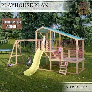 Playhouse Build Plans for Kids, Playhouse Plan with swing and slide , Do It Yourself with Digital downloads