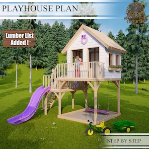 Playhouse Build Plans for Kids, Playhouse Plan with 2 deck , Do It Yourself with Digital downloads