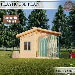 Playhouse Build  Plans for Garden, Modern Wooden Playhouse Plan, Do It Yourself with the  Digital Downloading Files