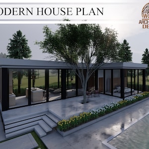 Modern Glass House Plans, 1 Bedroom 1 Bathroom Open Plan, 1670 sq.ft (35'-8'' x 47'-6'') , 155 sq.mt (10m x 14.5m)
