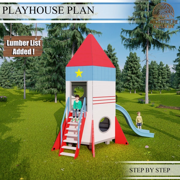 Playhouse Build Plans for Kids, SPACESHIP PLAYHOUSE with slide  , Do It Yourself with Digital downloads