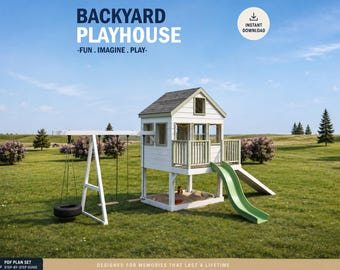 Playhouse Plans for Kids, Wooden Garden house Plan Step by Step, Do it Yourself with the Digital Downloading Files