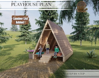 Playhouse Plans for Kids, Wooden Frame House Plan, Do It Yourself with  Digital downloads