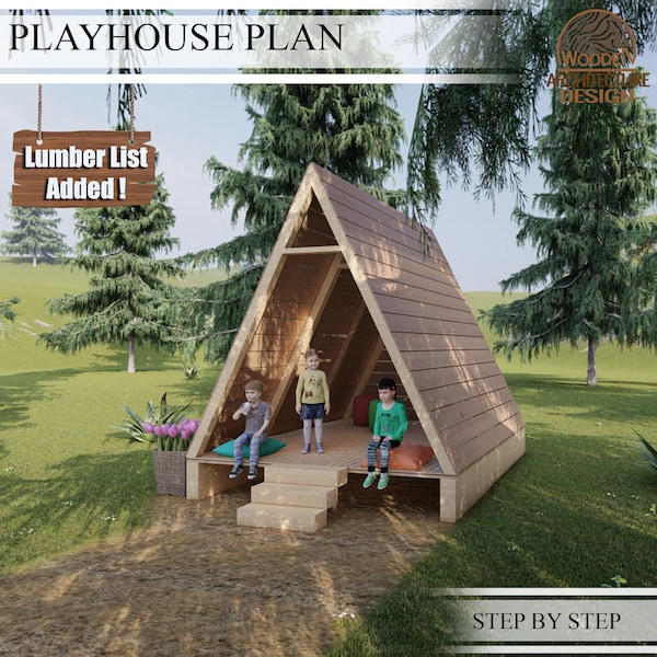 Playhouse Plans for Kids, Wooden Frame House Plan, Do It Yourself with Digital downloads