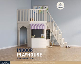 DIY Indoor Wooden Playhouse Plan: Loft Design (PDF Instructions)