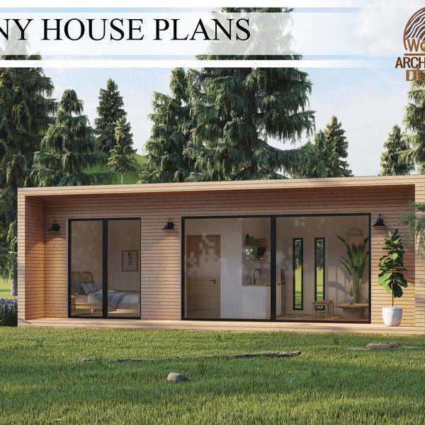 Tiny House Plan,1 Bedroom 1 Bathroom  Modern Backyard Cabin, 440 sq.ft (16'-5'' x 31') ,41 sq.mt (5 x 9.5m)
