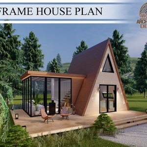 A Frame Cabin House Plan, 1 Bedroom 1 Bathroom, With Sunroom, 807 sq.ft (29'x 25') / 75.0 sq.mt (9.0m x 7.7m),Digital Downloading Files