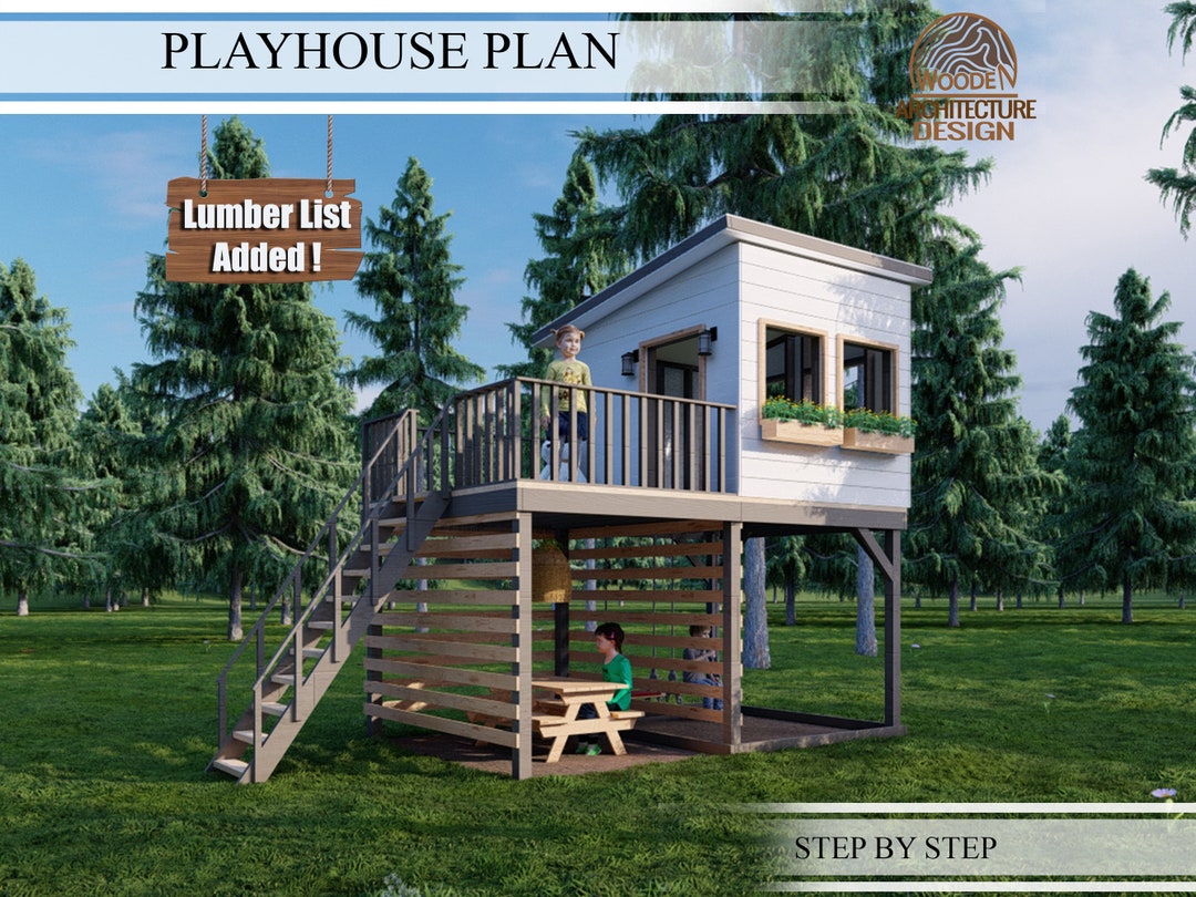 Playhouse Plans for Kids, Wooden Garden House With Pergola, Step