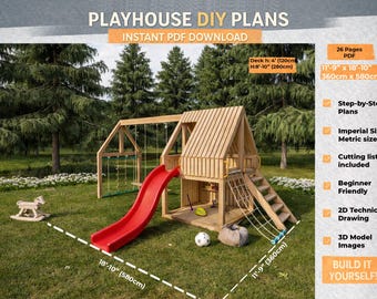 DIY Wooden Playhouse Plans with Slide and Swings | Step-by-Step PDF | Digital download