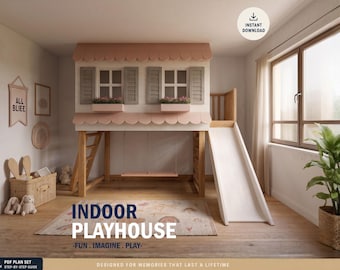 Bunk Bed Playhouse Plans | Twin size loft bed | Wooden Playground | Digital Download | Do It Yourself with Instant downloads - PDF