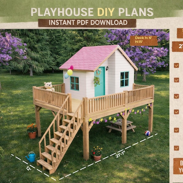 Planos de casitas de juegos para niños: Casa de jardín de madera DIY (Descarga digital)
